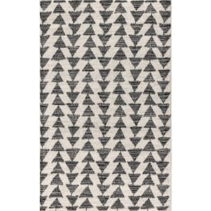 Aisha Moroccan Triangle Geometric Cream/Black 5 ft. x 8 ft. Area Rug