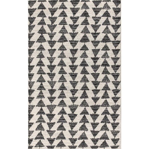Aisha Moroccan Triangle Geometric Cream/Black 9 ft. x 12 ft. Area Rug