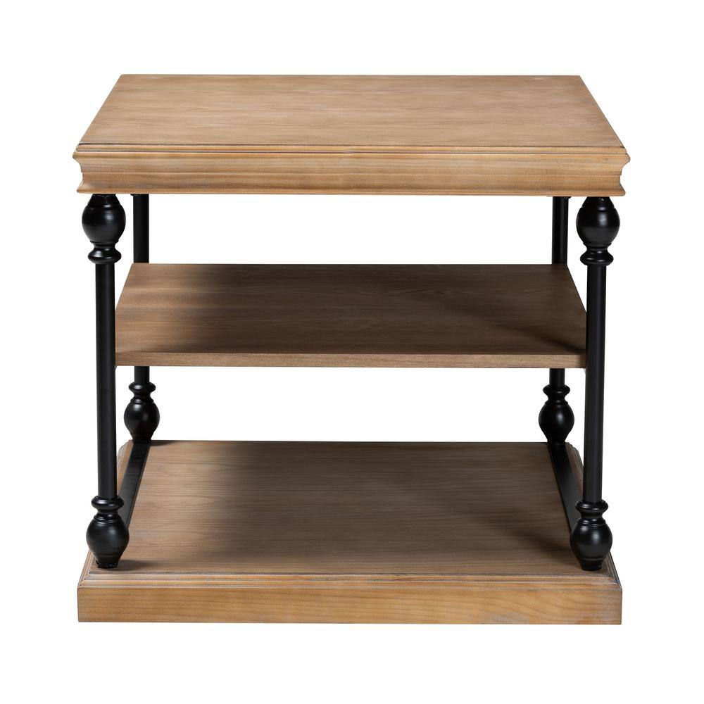 Sebastian Industrial Greywashed Wood & Black Metal 3-Tier End Table