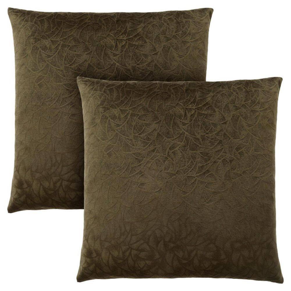 Olive Green Velvet Floral Pattern Square Throw Pillow Set of 2