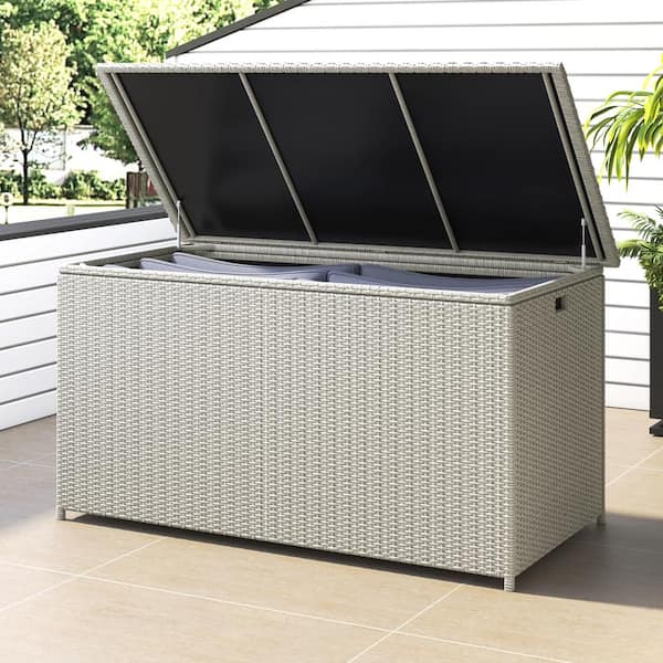 202 Gallon Light Gray Resin Wicker Storage Deck Box