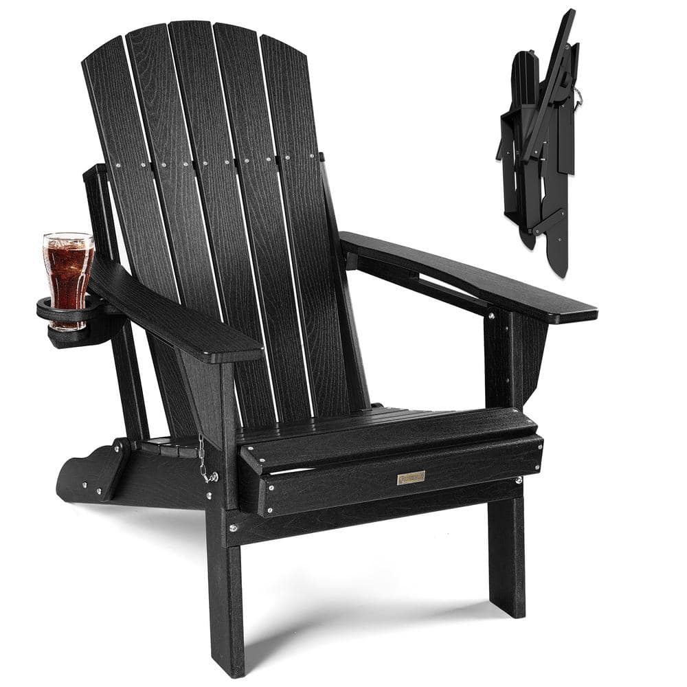 Black Outdoor Folding Plastic Adirondack Chair with Cupholder price history on PriceWatchPro