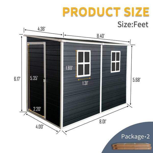Black 8 ft. W x 4 ft. D All-weather Waterproof Resin Outdoor
