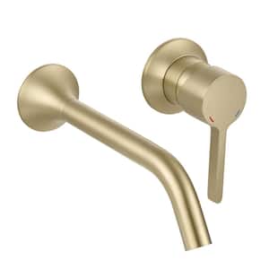 Single Handle Wall Mounted Bathroom Faucet in Brushed Gold Vanity Basin Taps with Valve