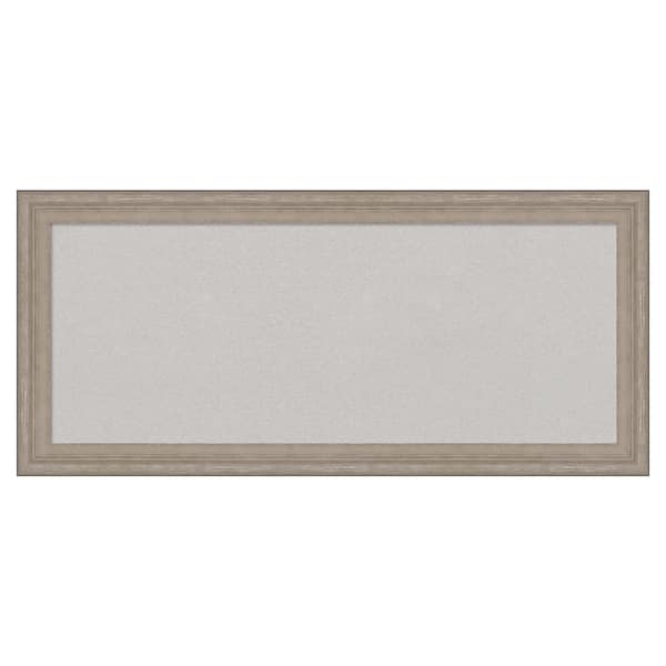 Amanti Art Curve Grey Wash Wood Framed Grey Corkboard 33 in. x 15 in. Bulletin Board Memo Board