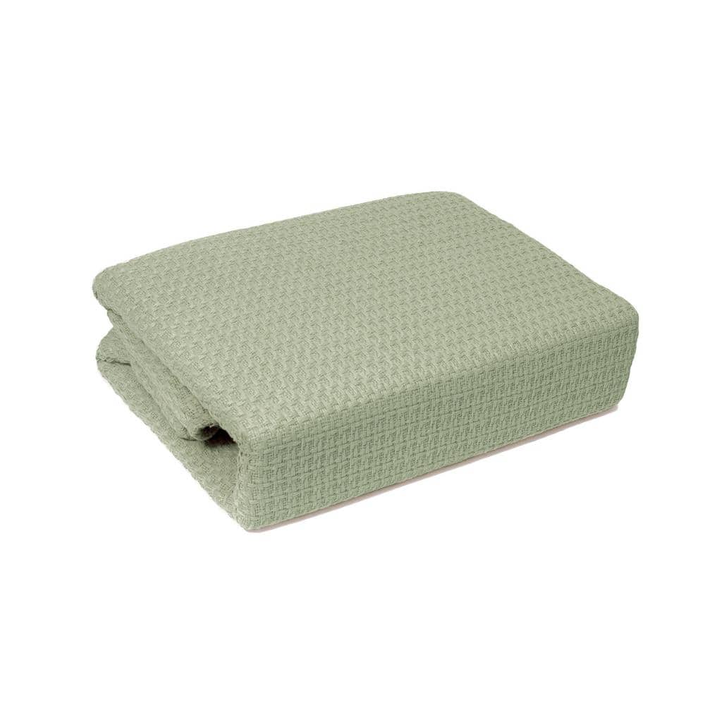 Sage Green Twin Cotton Knitted Blanket