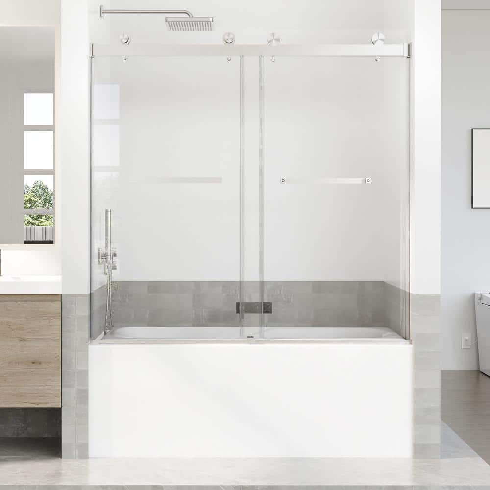 56-60 in. W x 66 in. H Double Sliding Frameless Bathtub Door in Brushed Nickel with 3/8 in. Tempered Clear Glass price history on PriceWatchPro