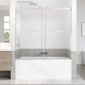 56-60 in. W x 66 in. H Double Sliding Frameless Bathtub Door in Brushed Nickel with 3/8 in. Tempered Clear Glass