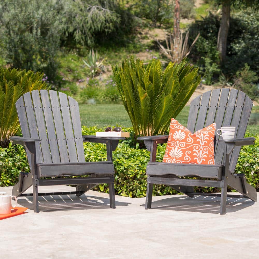 Noble House Obadiah Dark gray Folding Wood Outdoor Patio Adirondack Chair (2-Pack) 40719 Sansujyuku sansujyuku.com