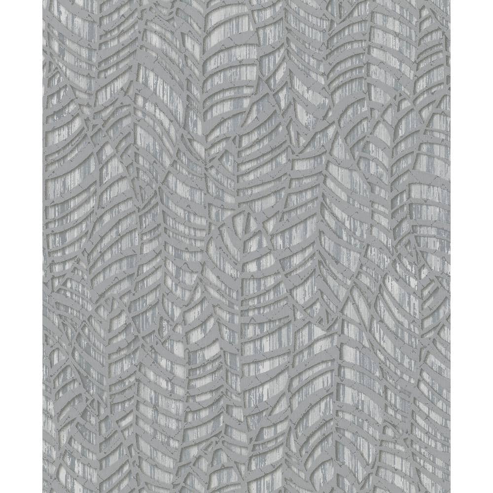 Metallic Grey/Silver Botanical Leaves Design Vinyl On Non-Woven Non-Pasted Wallpaper Roll