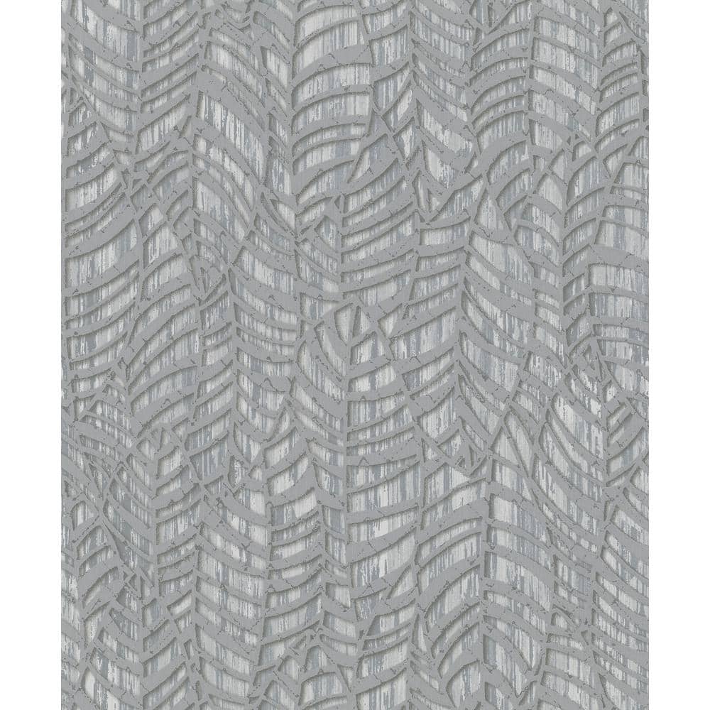 Metallic Grey/Silver Botanical Leaves Design Vinyl on Non-Woven Non-Pasted 