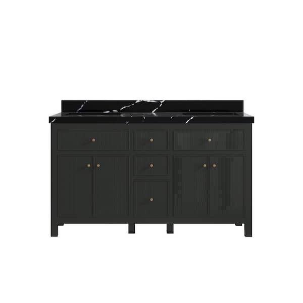 Willow Collections Sonoma 60 in. Double Sink Freestanding Black Top ...