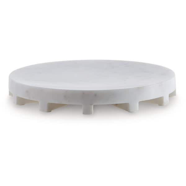 Signature DESIGN BY ASHLEY Wainmoore White Round Marble 12 in. Decorative Tray