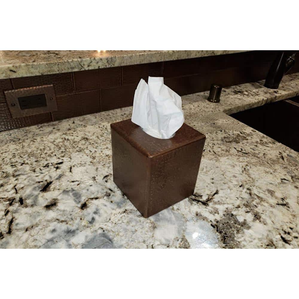 Small Oil Rubbed Bronze Hand Hammered Copper Tissue Box Cover