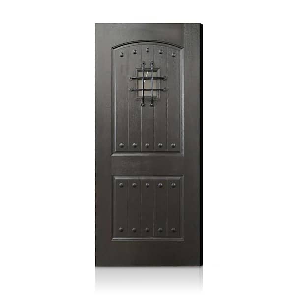 36 in. x 80 in. Reversible Classic Clear Glass Black Speakeasy Exterior Fiberglass Front Door Slab