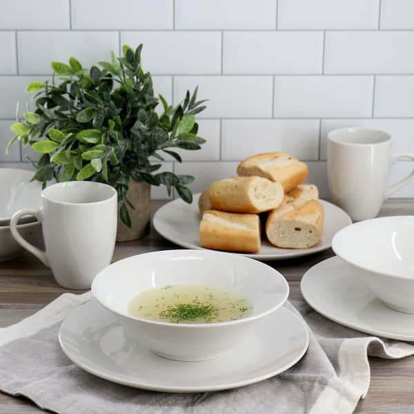 Gibson Home Wintercap 12-Piece White Fine Ceramic Dinnerware Set