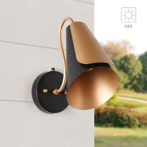 Modern 11 in. Black 1-Light Dusk to Dawn Outdoor Wall Light Dark Sky Outdoor Sconce with Black Metal Shade for Patio