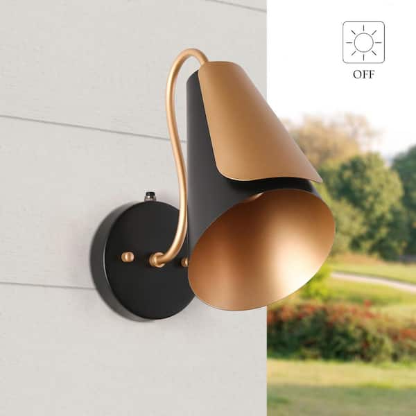 LNC Modern 11 in. Black 1-Light Dusk to Dawn Outdoor Wall Light Dark Sky Outdoor Sconce with Black Metal Shade for Patio