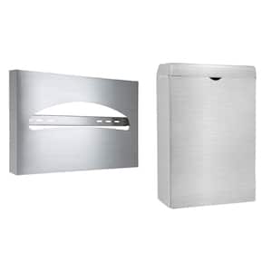 Stainless Steel Half-Fold Toilet Seat Cover Dispenser and Sanitary Napkin Receptacle Combo