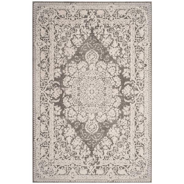 SAFAVIEH Reflection Dark Gray/Cream 5 ft. x 8 ft. Floral Border Area Rug