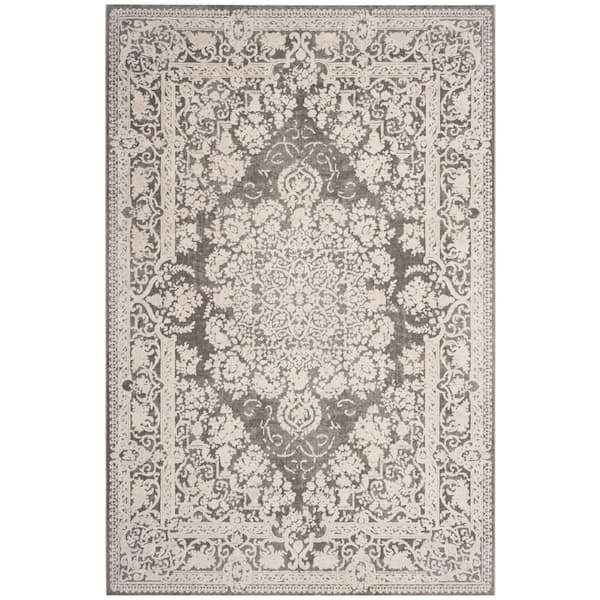 SAFAVIEH Reflection Dark Gray/Cream 6 ft. x 9 ft. Floral Border Area ...