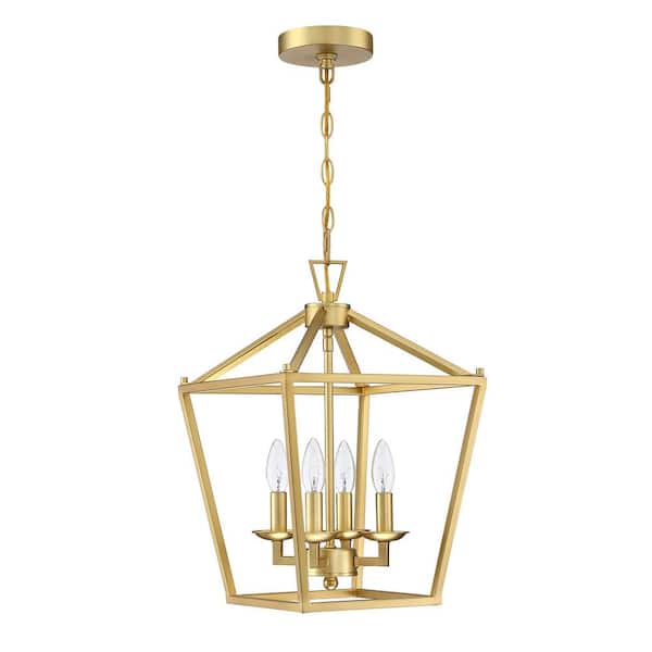 Mateo 4-Light Soft Gold Geometric Pendant Light with Metal Shade Lantern Chandelier