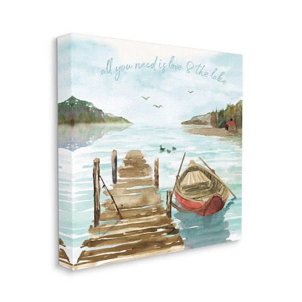 Love and The Lake Sentiment Boat Dock Landscape by Dina June Unframed Print Nature Wall Art 24 in. x 24 in.