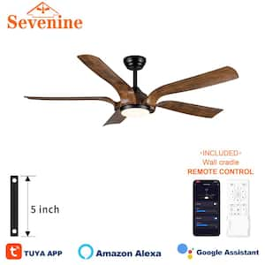 Splenda 56 in. Smart Indoor Matte Black Ceiling Fans with Integrated LED, Faux Wood Blades and Remote Control