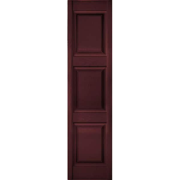 Ekena Millwork 12 in. x 36 in. Lifetime Vinyl Custom 3 Equal Raised Panel Shutters Pair Bordeaux