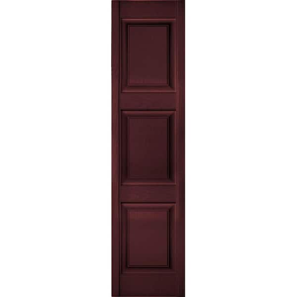 Ekena Millwork 14-1/2 in. x 34 in. Lifetime Vinyl Custom 3 Equal Raised Panel Shutters Pair Bordeaux