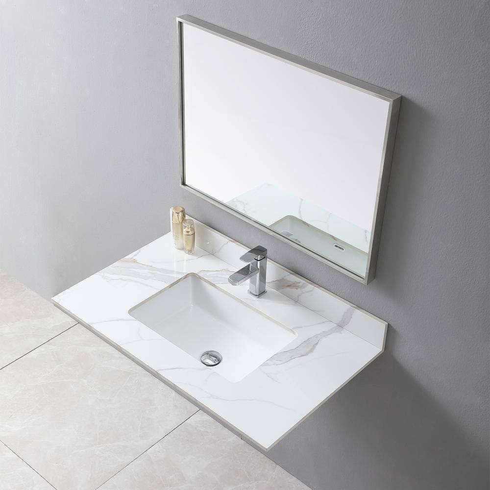 37 in. White Engineered Stone Composite Vanity Top with Rectangular Sink