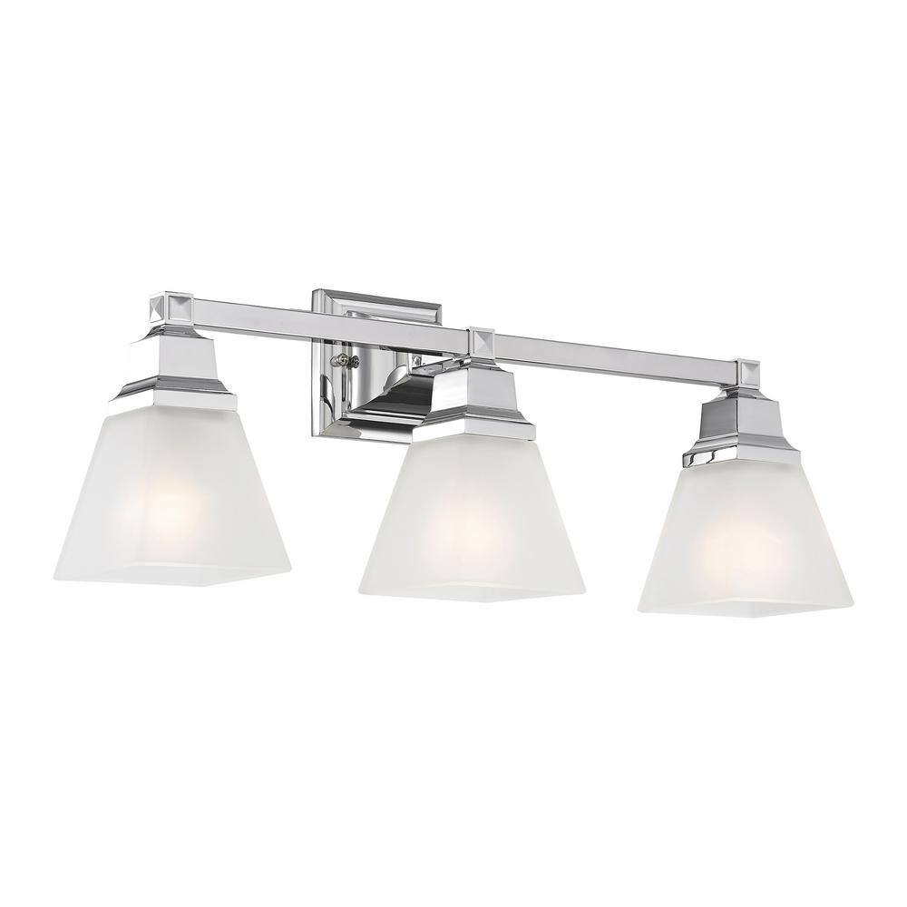 Polished Chrome 3-Light Bath Vanity with Milk Glass Shades