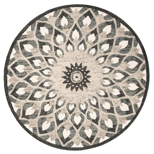 Novelty Charcoal/Ivory Doormat 3 ft. x 3 ft. Medallion Border Round Area Rug