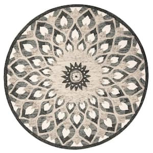 Novelty Charcoal/Ivory 7 ft. x 7 ft. Medallion Border Round Area Rug