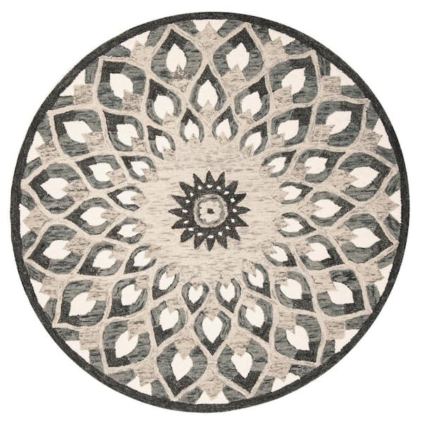 SAFAVIEH Novelty Charcoal/Ivory 9 ft. x 9 ft. Medallion Border Round Area Rug