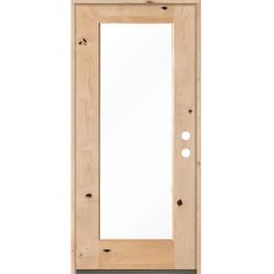 36 in. x 80 in. Rustic Alder Full-Lite Clear Low-E Glass Unfinished Wood Left-Hand Inswing Exterior Prehung Front Door