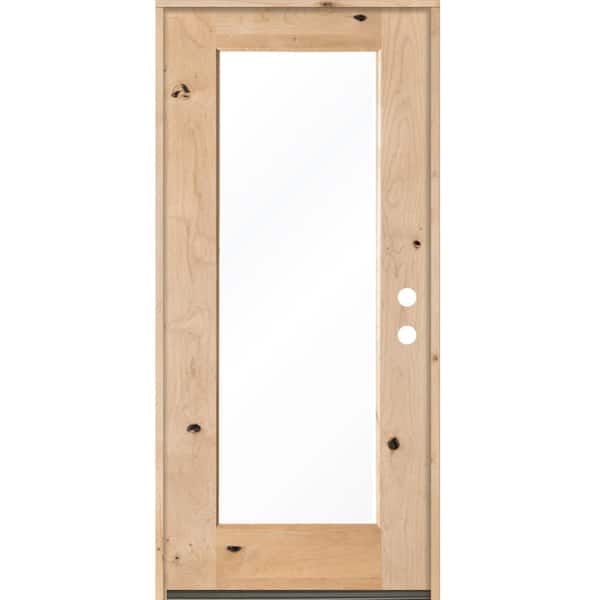 Krosswood Doors 36 in. x 80 in. Rustic Alder Full-Lite Clear Low-E Glass Unfinished Wood Left-Hand Inswing Exterior Prehung Front Door