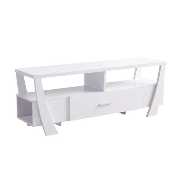 Benjara 60 in. White Wood TV Stand Fits TVs up to 65 in. with 1-Drawers