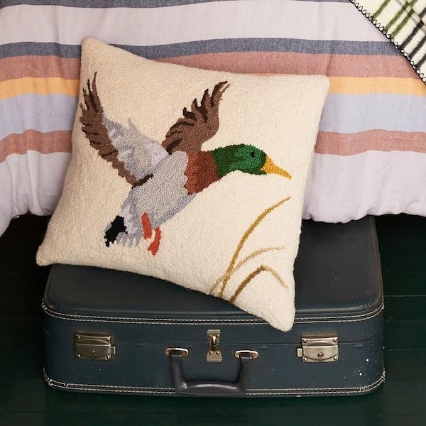 Unbranded Mallard Wool Hooked 16 in. x 20 in. Throw Pillow