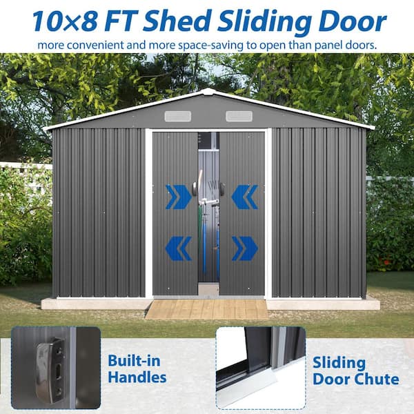 10 x 8' Outdoor Storage Shed, Metal Foundation & Lockable Doors