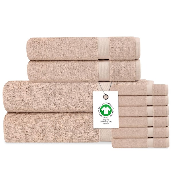 Delara Delara Rose Dust Solid 100% Organic Cotton Luxuriously Plush Towel Set 10-Pieces