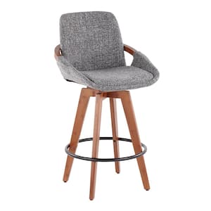 Cosmo 26 in. Grey Noise Fabric & Walnut Bamboo Frame Counter Height Bar Stool