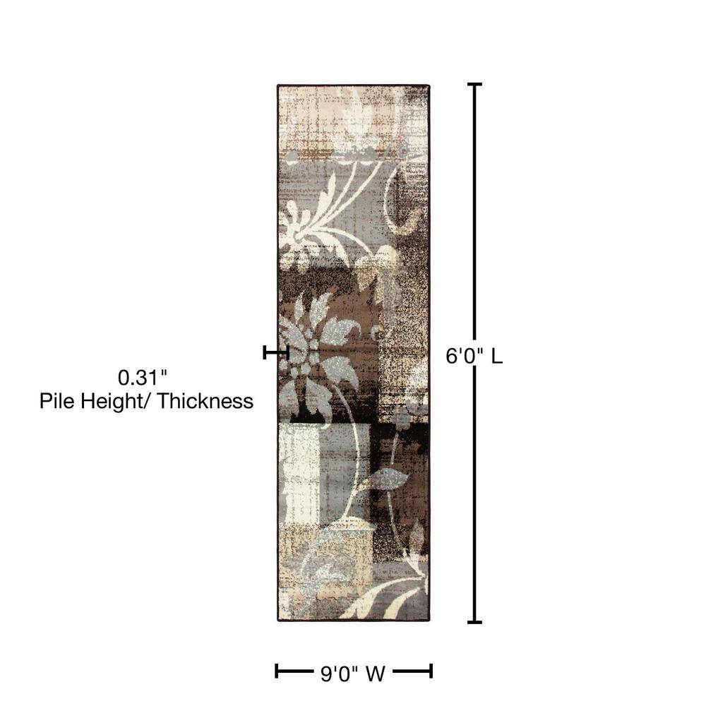 Beige Floral Patchwork Low Pile Area Rug, 6' x 9'