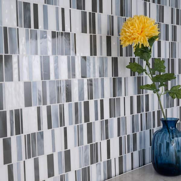 Take Home Tile Sample - Citi Stax Lapais 6 in. x 6 in. x 3 mm Hand Crafted Glass Mosaic Wall Tile