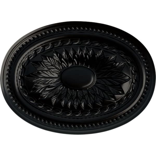 Ekena Millwork 18-1/2" W x 13-1/2" H x 1-7/8" Saverne Urethane Ceiling Medallion, Hand-Painted Jet Black