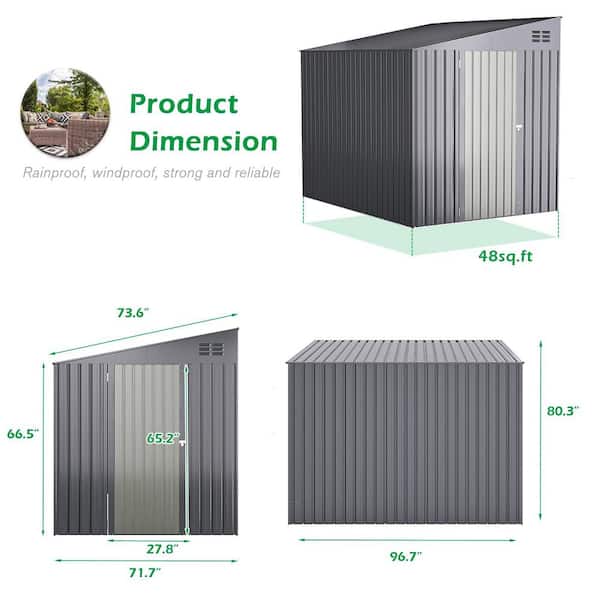 AECOJOY 6 ft. W x 8 ft. D Outdoor Lean to Storage Metal Shed Grey