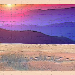 Falkirk Dandy Beige, Blue, Pink Footprints in Sand, Sunset Nature Peel and Stick Wallpaper Border