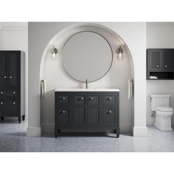 KOHLER Hearthaven 24-in x 28-in x 10-in Slate Grey Soft Close Bathroom Wall Cabinet