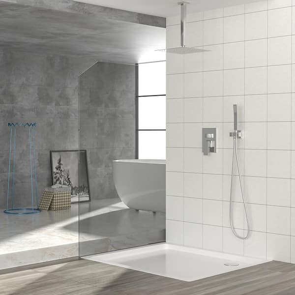 Lilac Single-Handle 1-Spray Patterns High Pressure 16 in. Ceiling Mount Dual Shower Heads in Chrome Polished