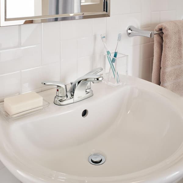 Colony Pro 4 in. Centerset 2-Handle Low-Arc Bathroom Faucet with Metal Drain in Polished Chrome